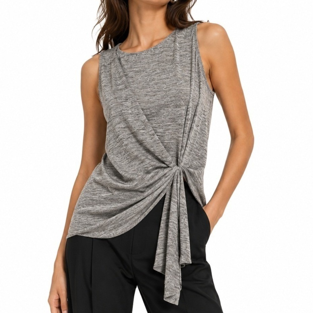 White House Black Market Grey Space Dye Minimalist Side Tie Draped Tank Top L